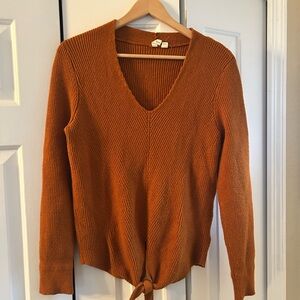 MOTH by Anthropologie Orange V-Neck Tie-Front Sweater, size medium